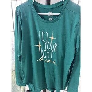 Fit Collective Women’s Blouse XL Green "Let Your Light Shine" Print Long Sleeve